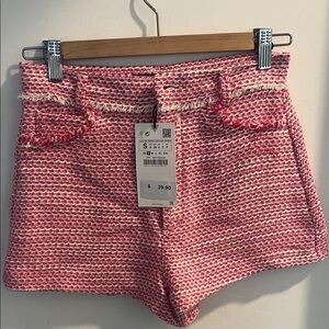 Zara Pink Tweed High Waist Shorts